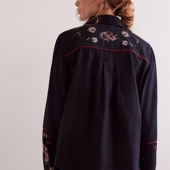 Free People Maya Cotton Embroidered Western Snap Blouse - Picture 4 of 10
